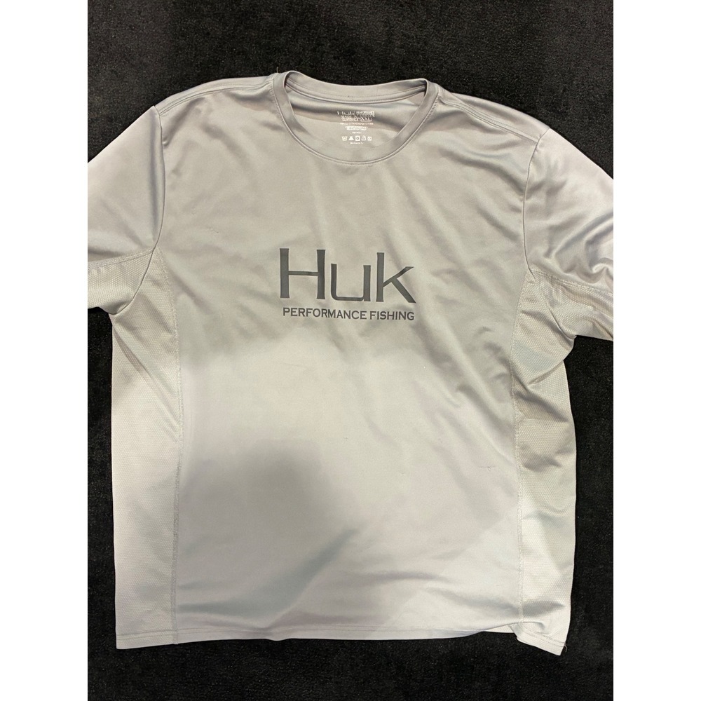 Huk Performance Fishing Shirt Mens XXL Gray Short Sleeve Logo Tee Wicking Mesh